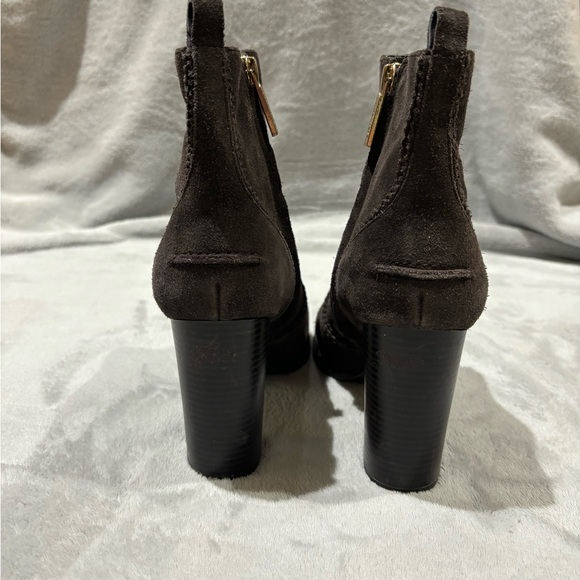 Nine West Chocolate Brown Suede Heeled Ankle Booties - Picture 2 of 4
